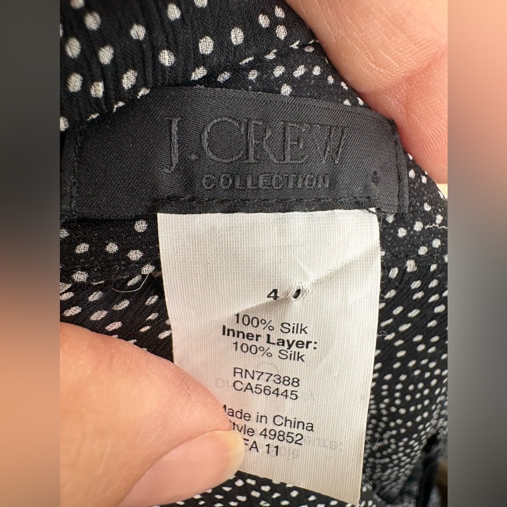 J. Crew Collection Silk secretary sheer black white micro polka dots sz 4 - Picture 3 of 9